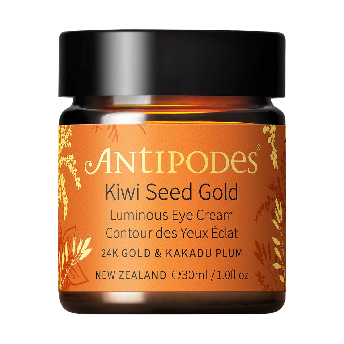 Antipodes Kiwi Seed Gold Luminous Eye Cream jar on a white background