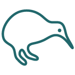Outline of a kiwi bird on a black background.