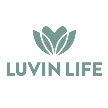 Logo of LUVIN LIFE with a green leaf design on a white background