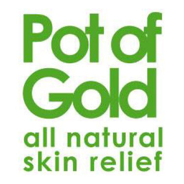 Green text 'Pot of Gold all natural skin relief' on a white background.