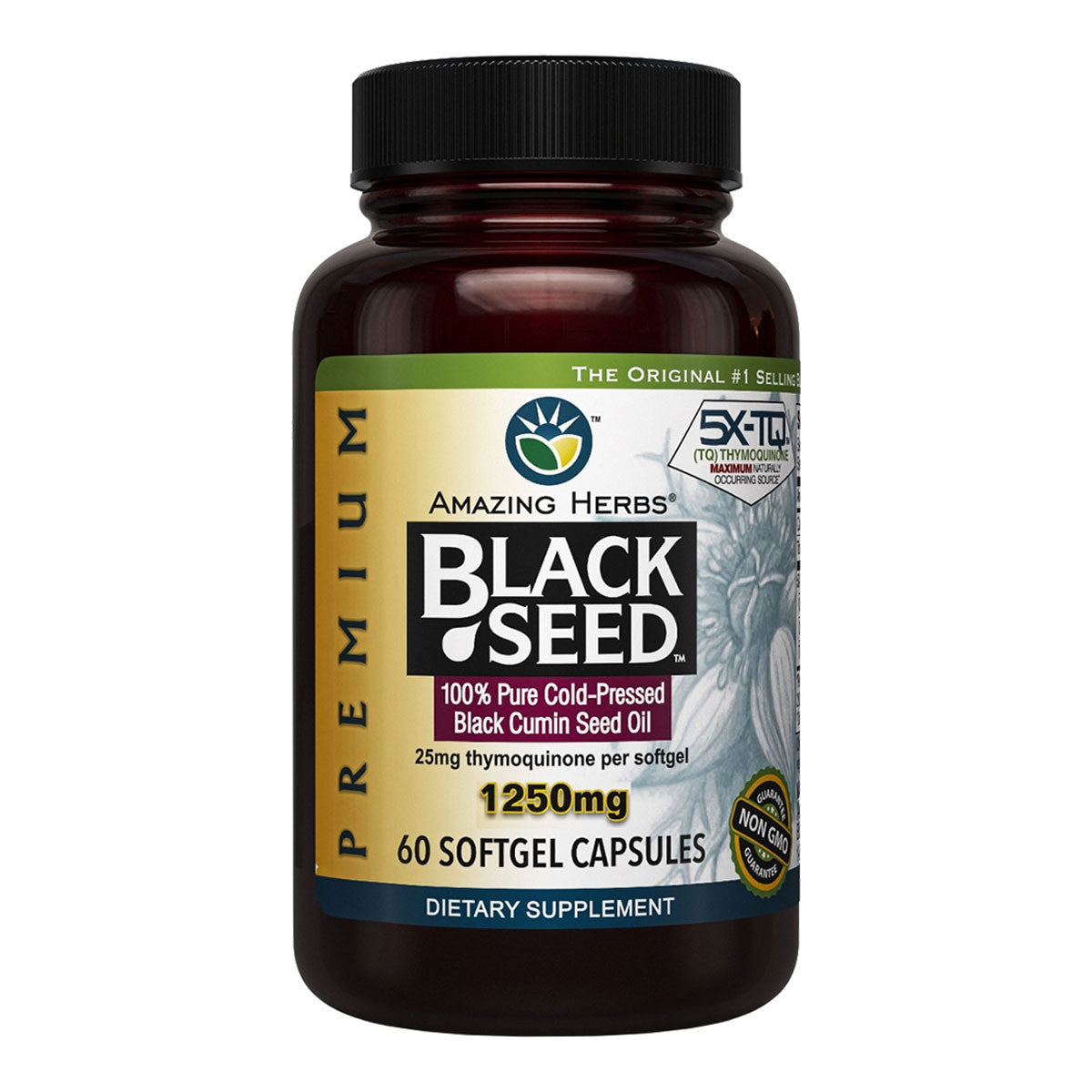 Amazing Herbs Black Seed 100% Pure Cold-Pressed Black Cumin Seed Oil 1250mg _1