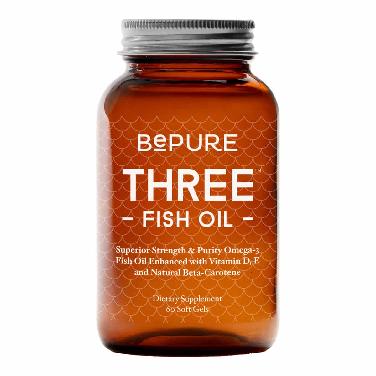 Bepure Three Fish Oil 60 softgels supplement bottle on a white background