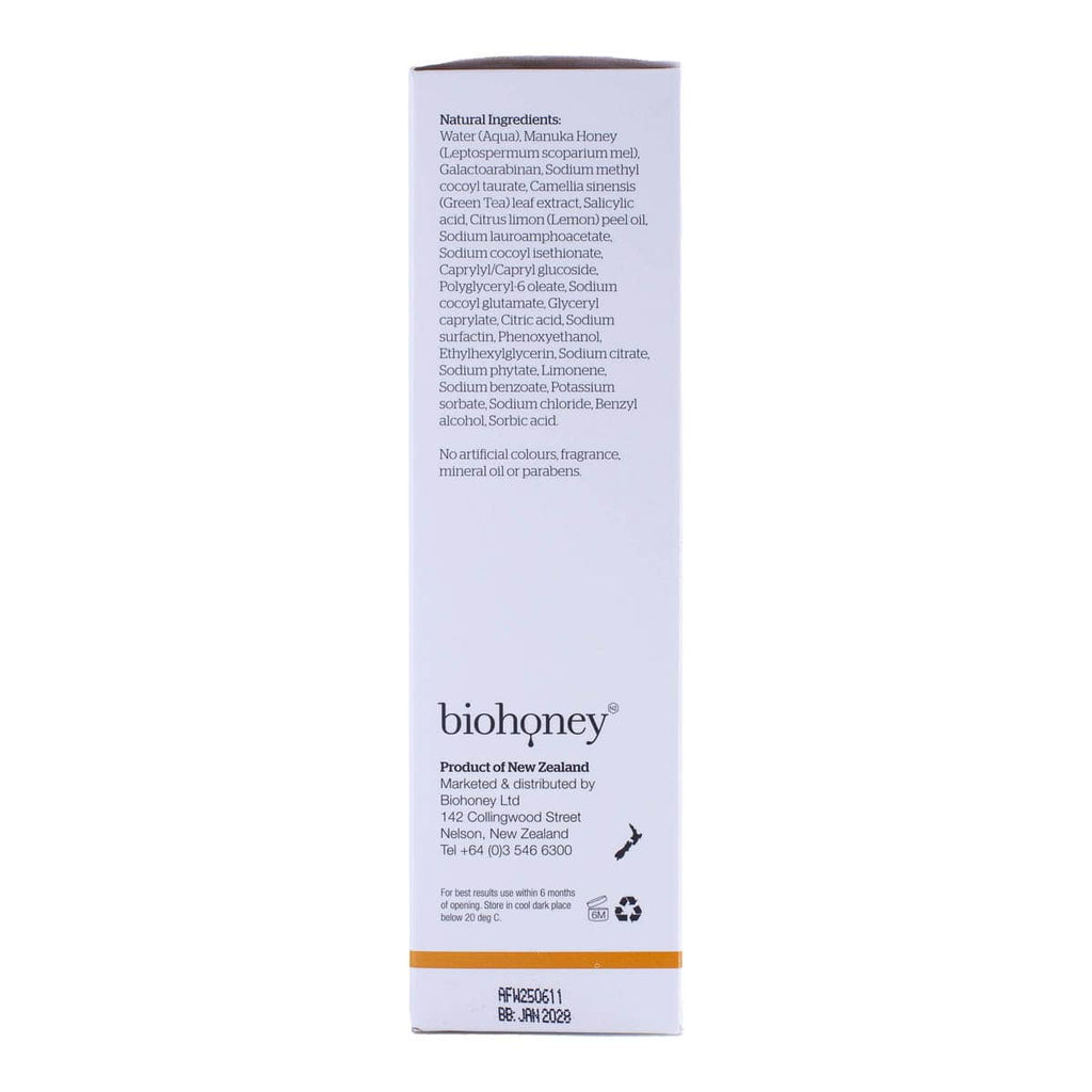 Biohoney product packaging with ingredient list on a white background