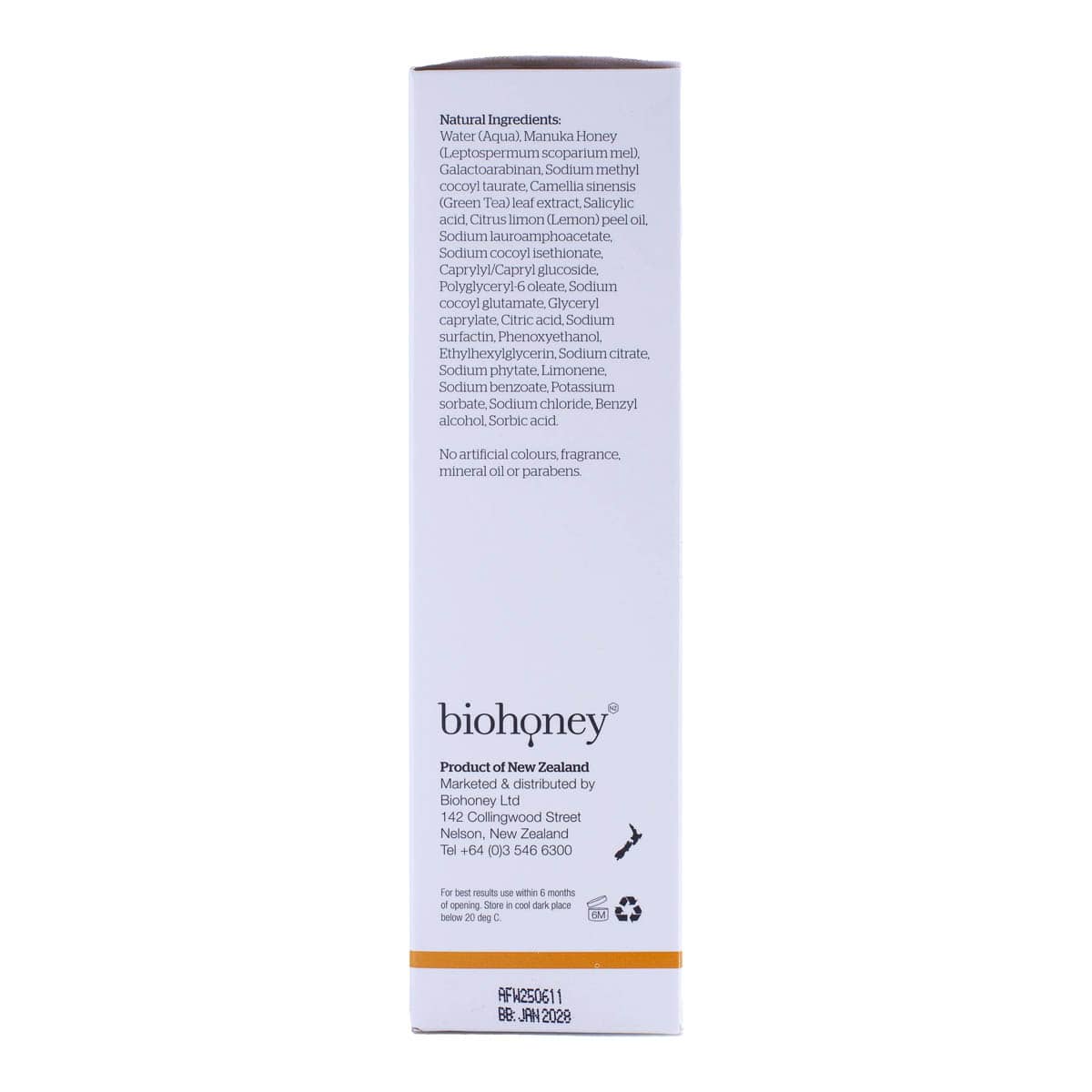 Biohoney product packaging with ingredient list on a white background