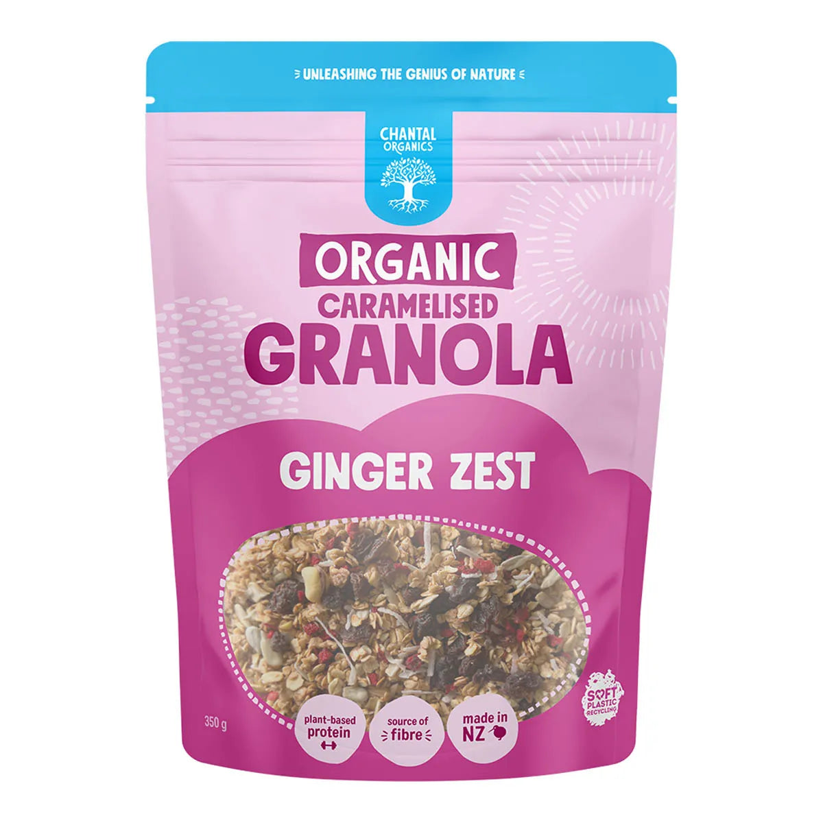 Chantal Organics Organic Caramelised Granola Ginger Zest 350g package on a white background