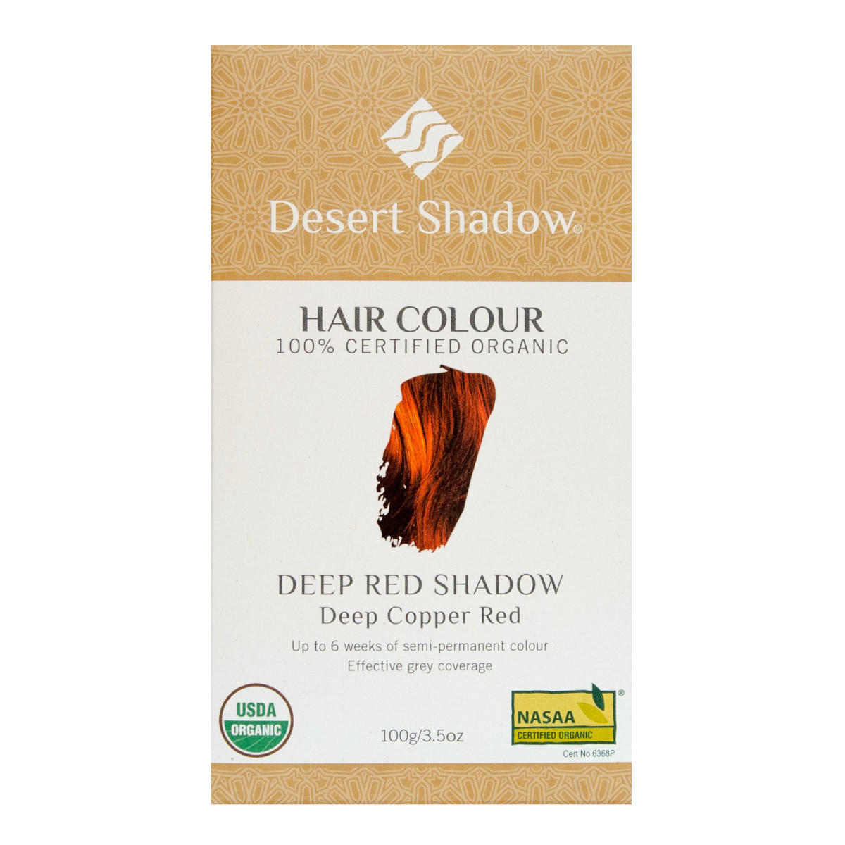 Desert Shadow hair color packaging with a deep red shade on a white background.