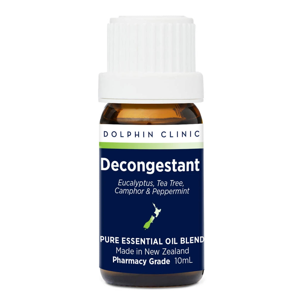 Dolphin Clinic Decongestant essential oil blend bottle on a white background