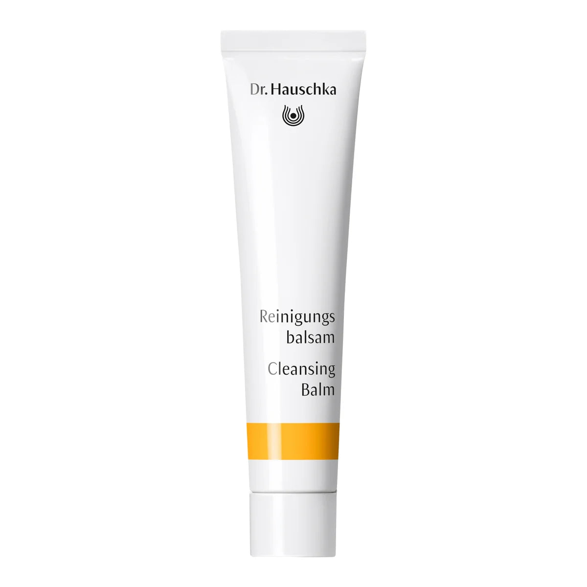 Dr Hauschka Cleansing Balm 20ml front view: white tube with an orange band at the base, shown upright on a plain white background