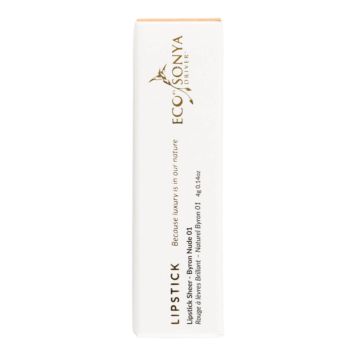 Lipstick packaging with 'Eco By Sonya' branding on a white background.