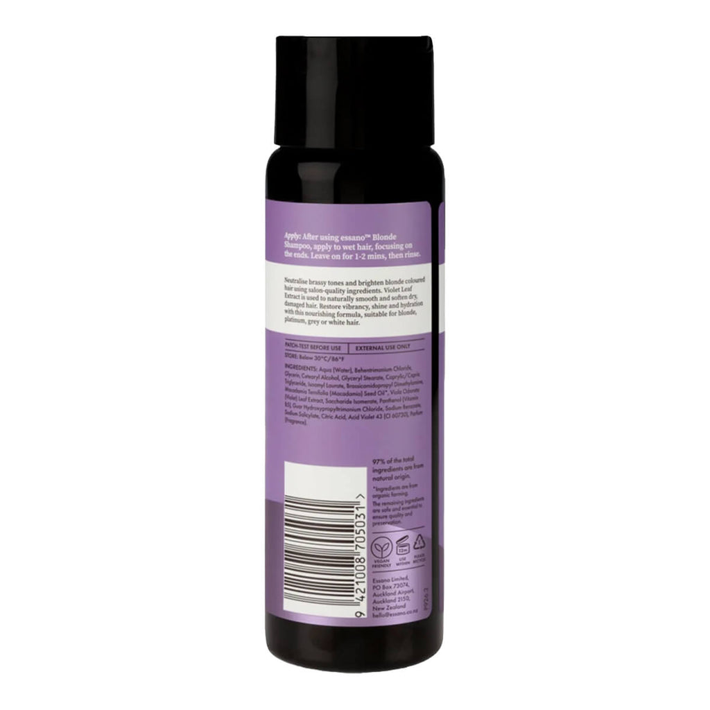 Bottle with purple label and black cap on a white background.