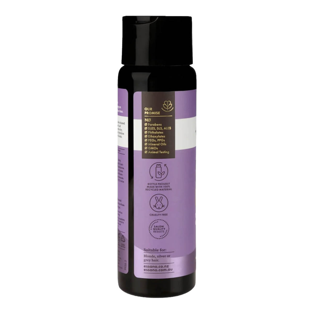 Shampoo bottle with purple label on a white background.