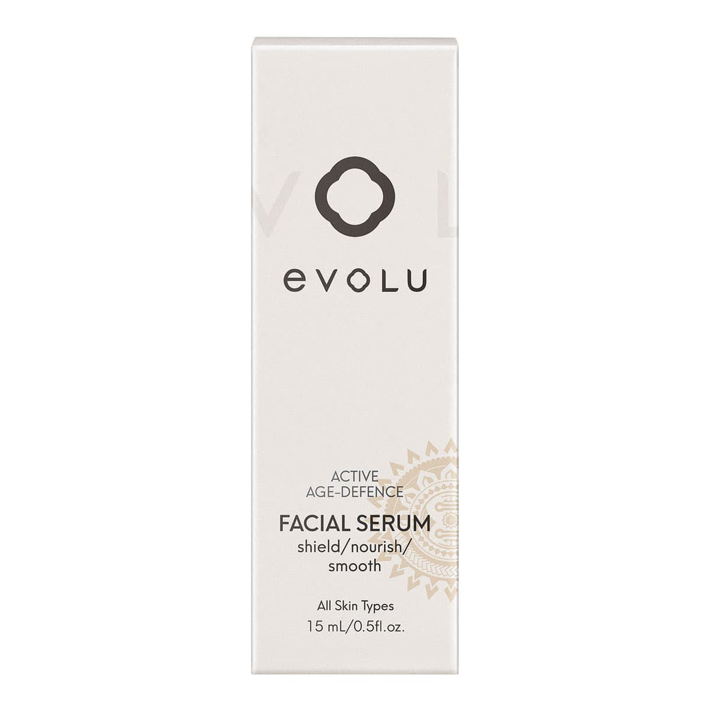 Evolu facial serum packaging on a white background.