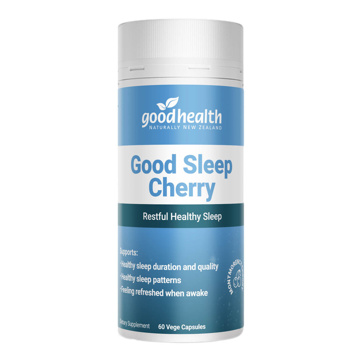 Good Health Good Sleep Cherry supplement container on a white background
