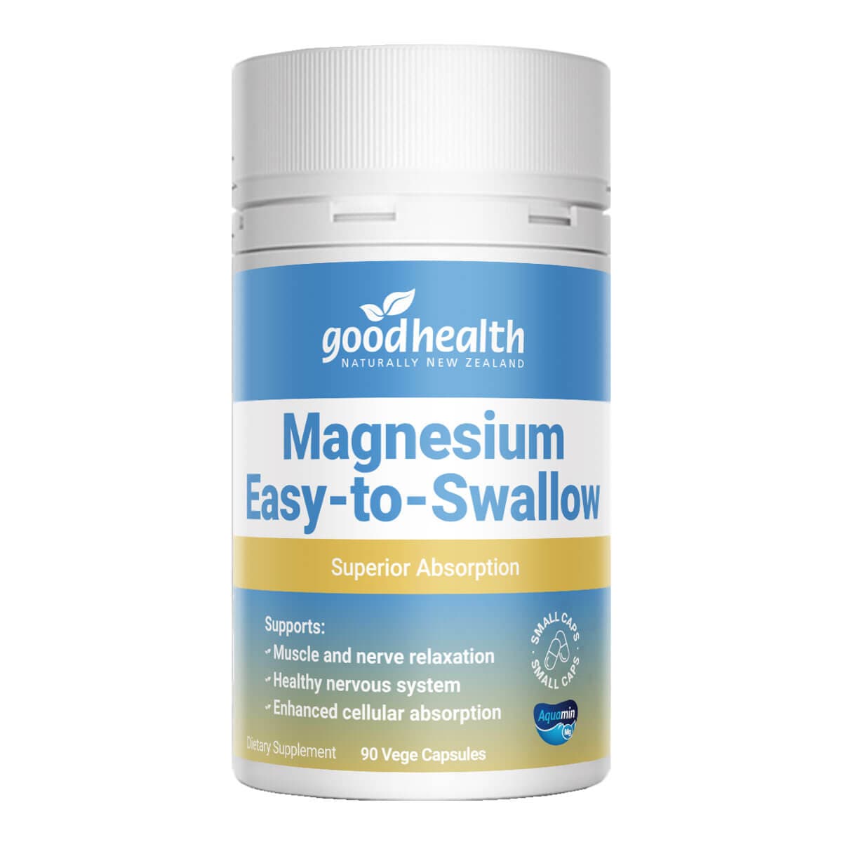 Good Health Magnesium Easy-to-Swallow supplement bottle on a white background.