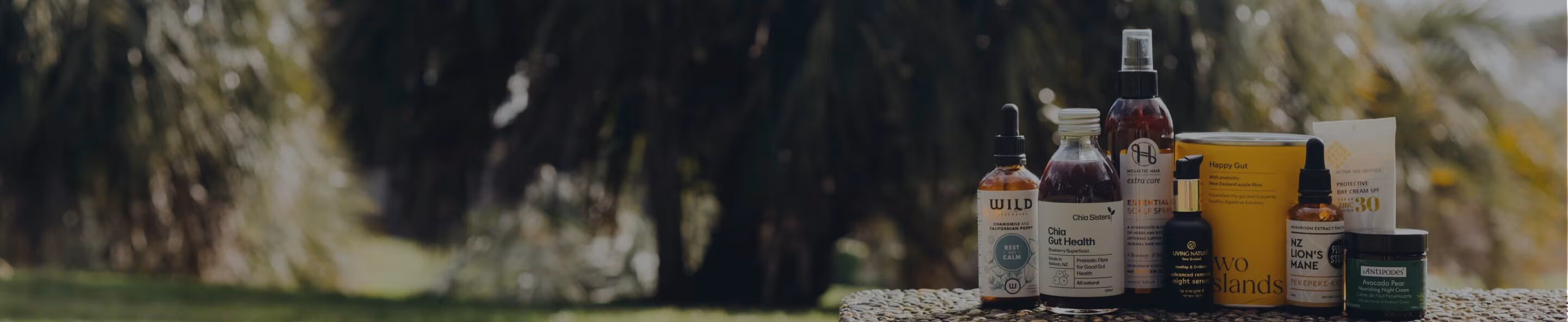 Natural beauty and health products against a blurred natural background.