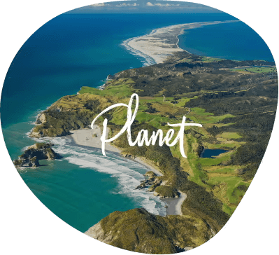 Aerial view of a coastal landscape with the word 'Planet' overlaid.