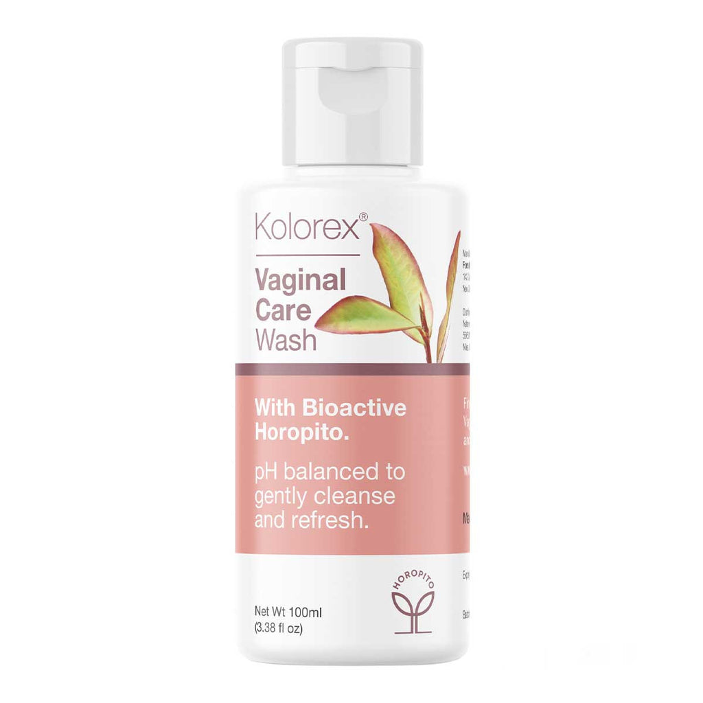 Kolorex Vaginal Care Wash bottle with plant illustration on a white background.