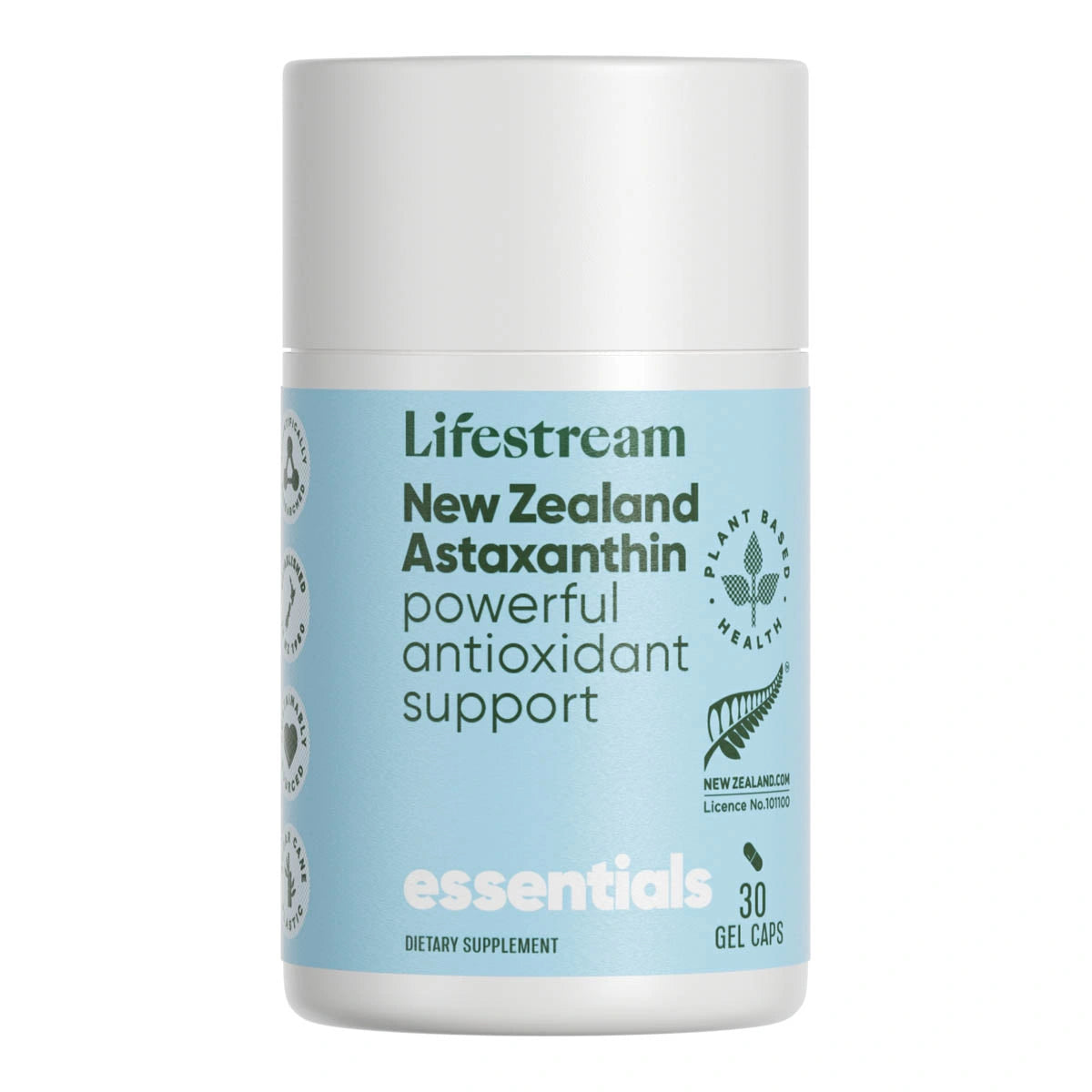 Lifestream New Zealand Astaxanthin supplement container on a white background