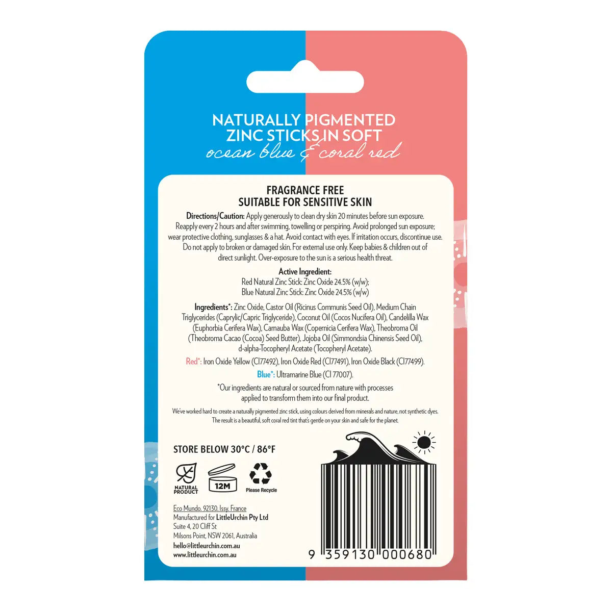 Red & Blue Natural Zinc Stick SPF 50+