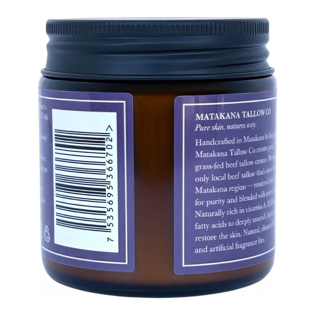 Back view of lavender tallow with a blurb about the product.