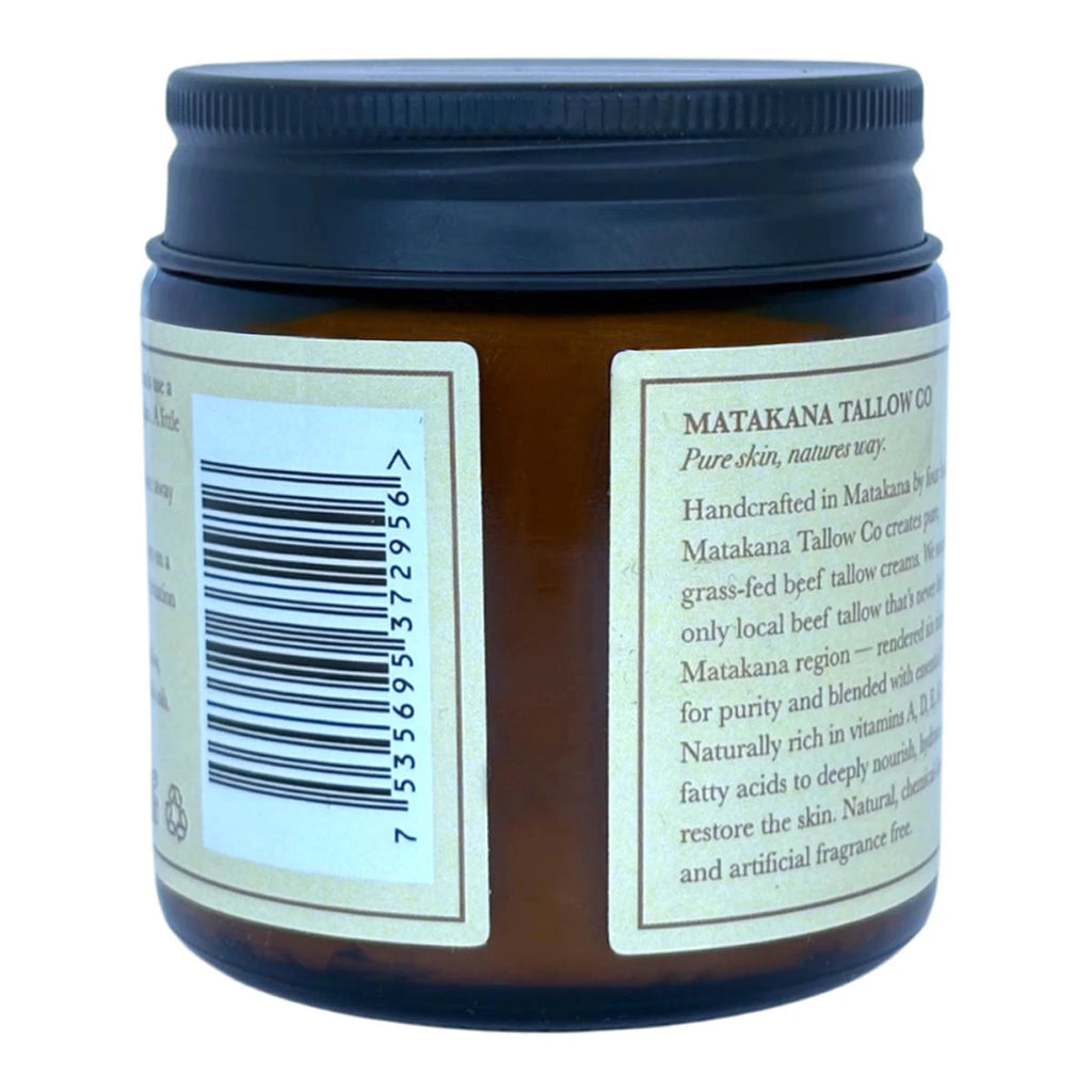 Back view of ylang ylang tallow with a blurb about the product.