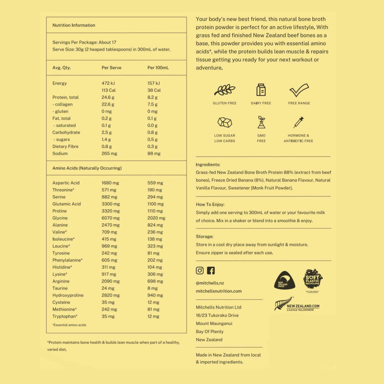 Mitchells Nutrition Bone Broth Protein Powder - Banana _3