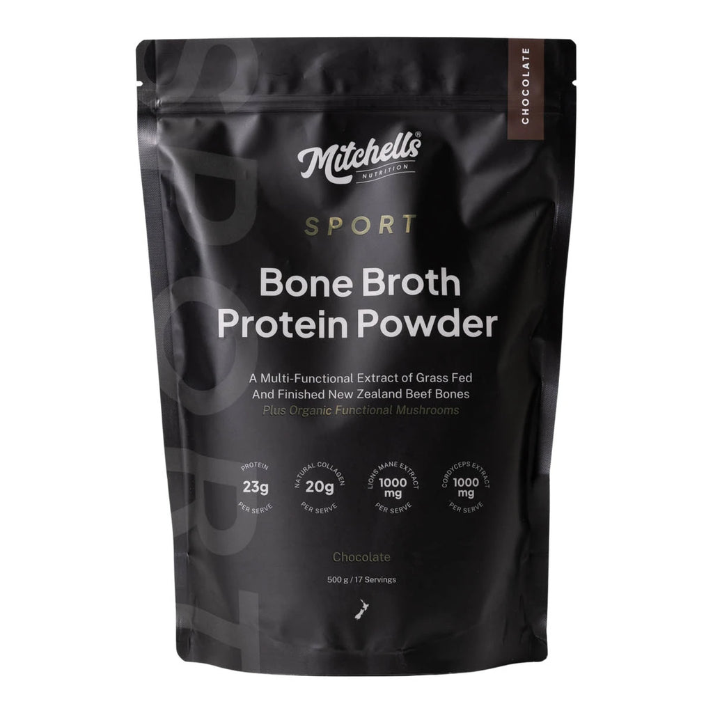 Mitchell's Sport Bone Broth Protein Powder 500g package on a white background