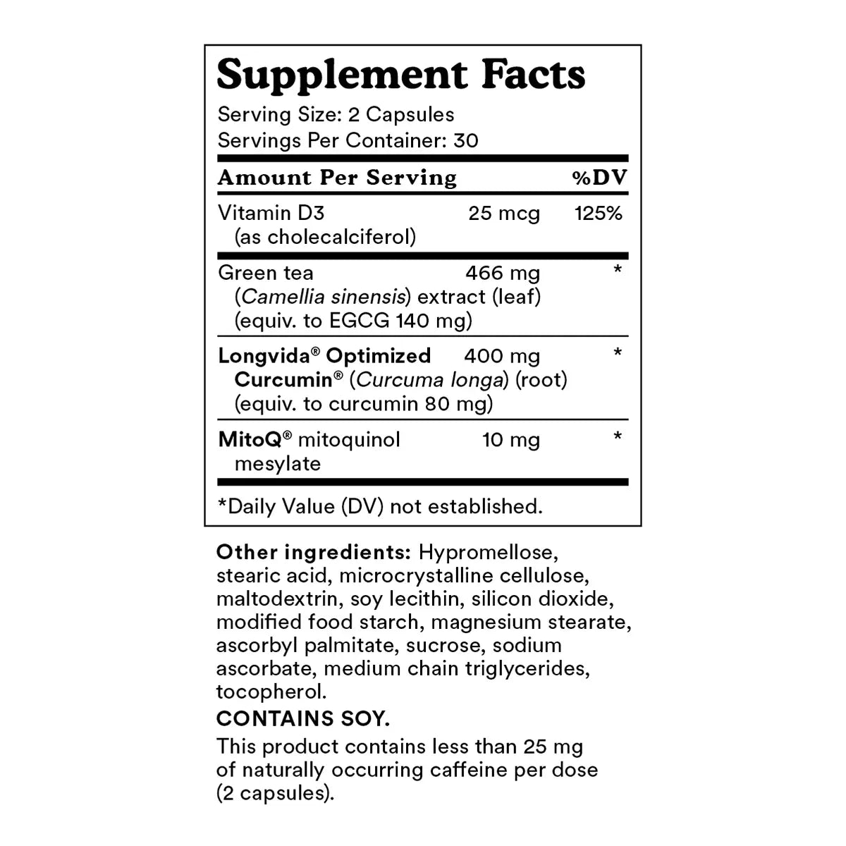 A supplement facts label showing a white box with black text.