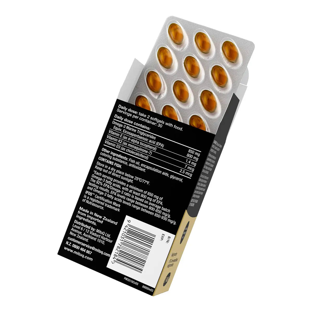 A boxed blister pack of dietary supplements shown at an angle on a white background.