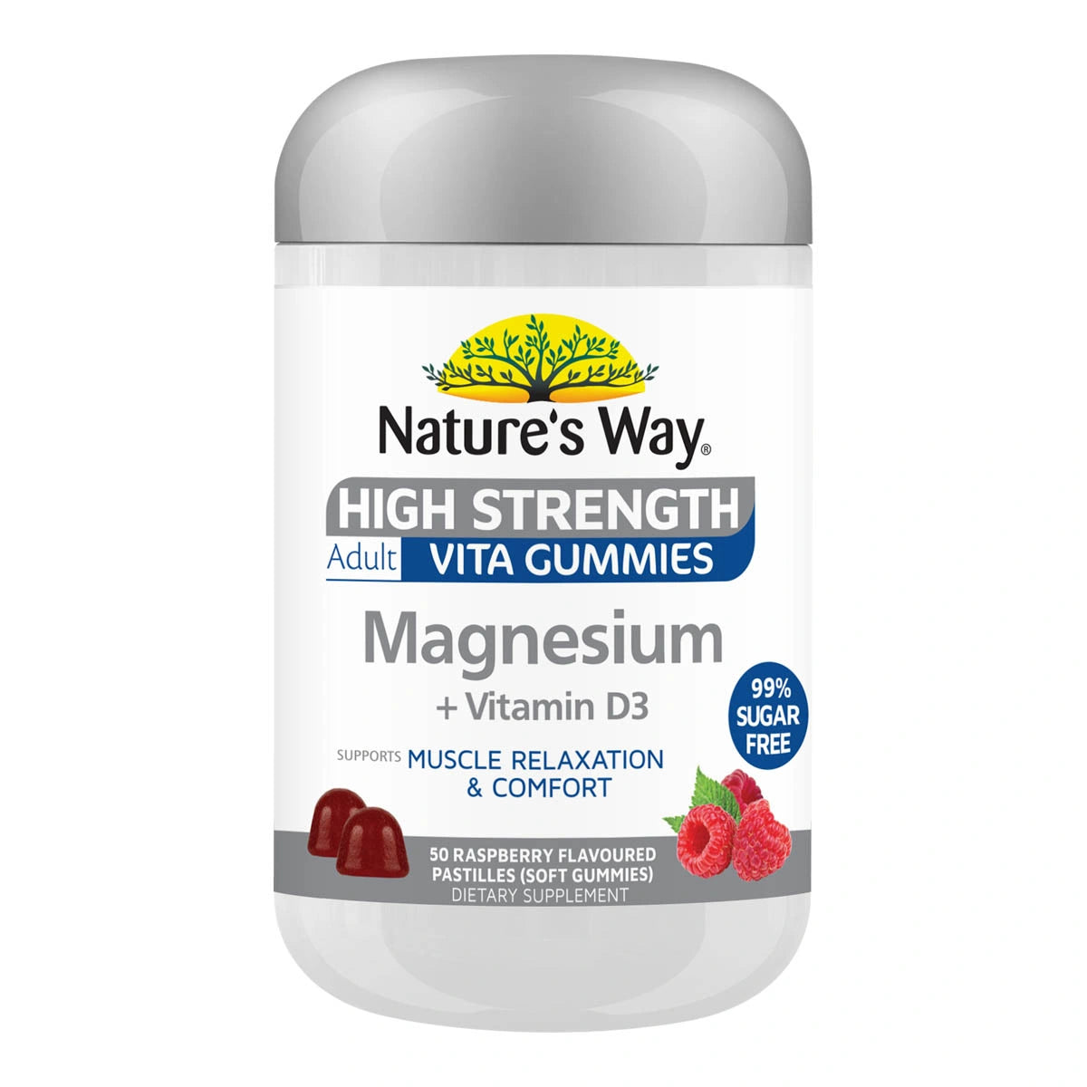 Nature's Way High Strength Adult Vita Gummies Magnesium + Vitamin D3 container on a white background
