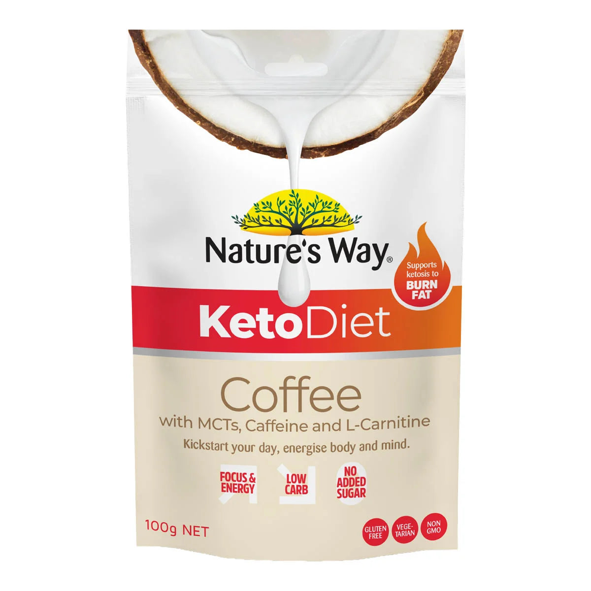 Nature's Way KetoDiet Coffee package with coconut illustration on a white background