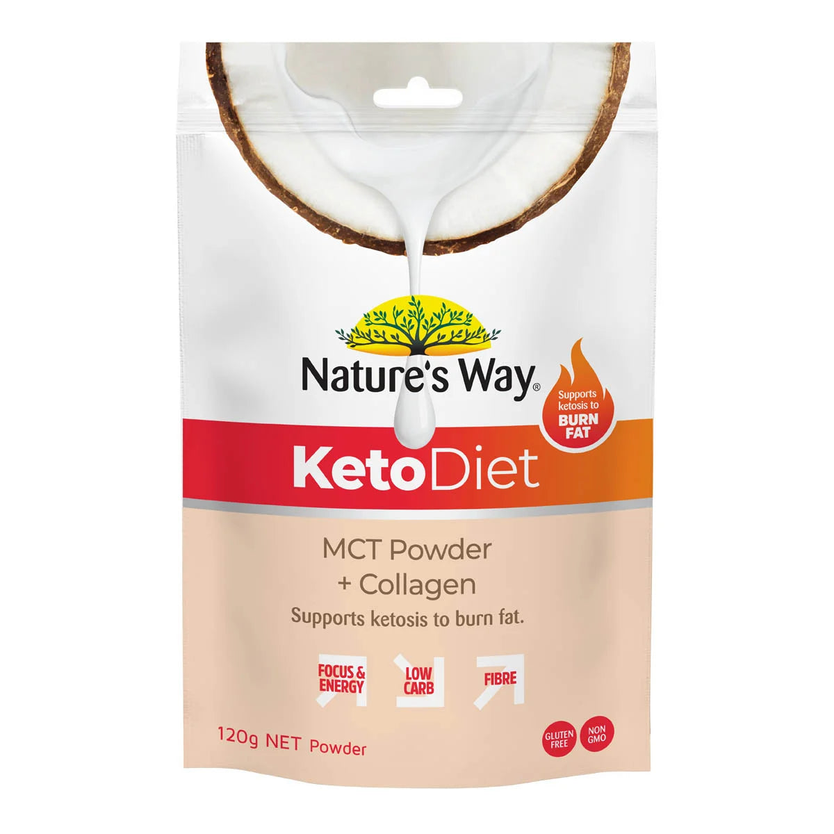 Nature's Way Keto Diet MCT Powder + Collagen packaging on a white background