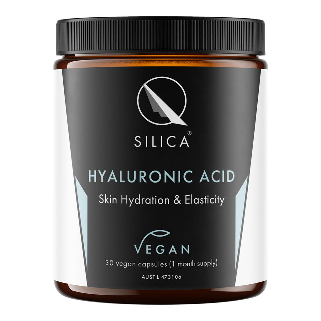 Qsilica Hyaluronic Acid 30 vegan capsules. For skin hydration & elasticity.