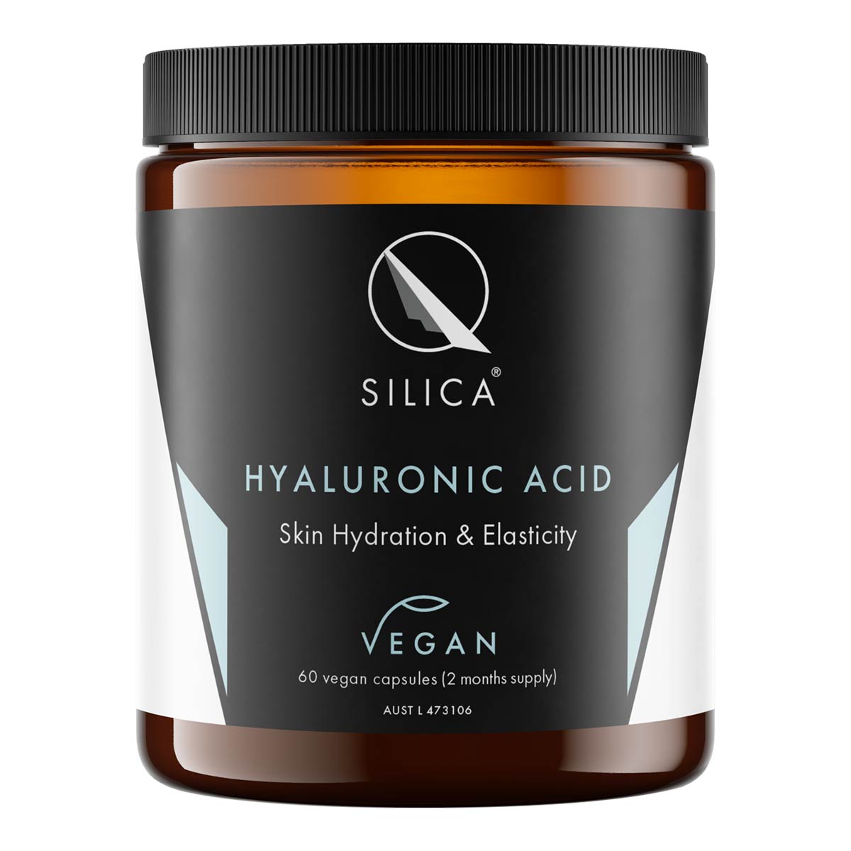 Qsilica Hyaluronic Acid 60 vegan capsules. For skin hydration & elasticity.