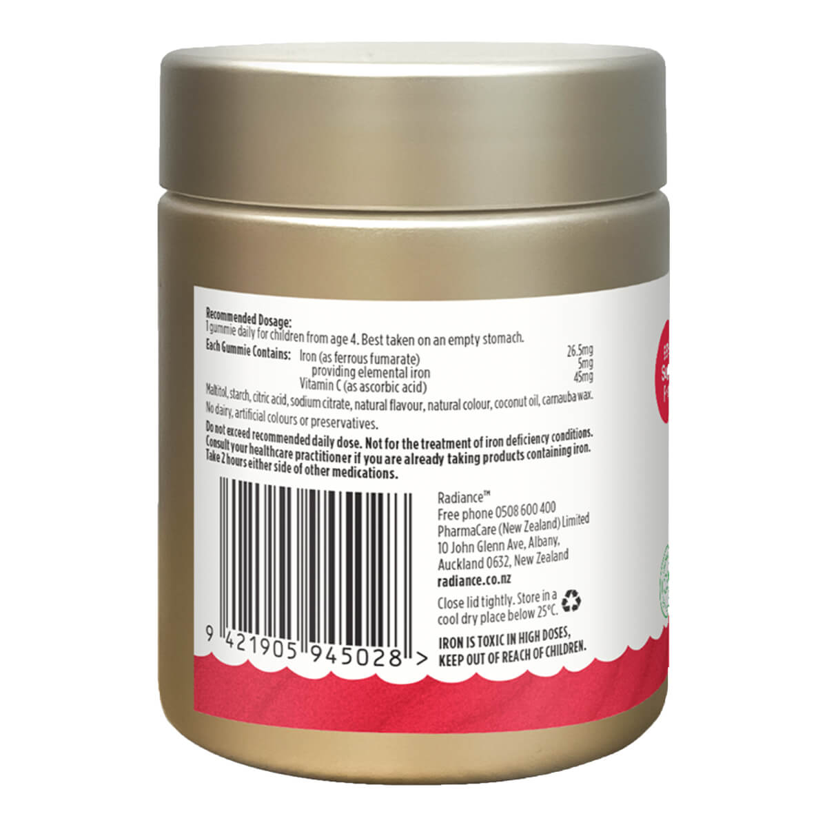 Back label of a supplement jar with text and a barcode on a white background