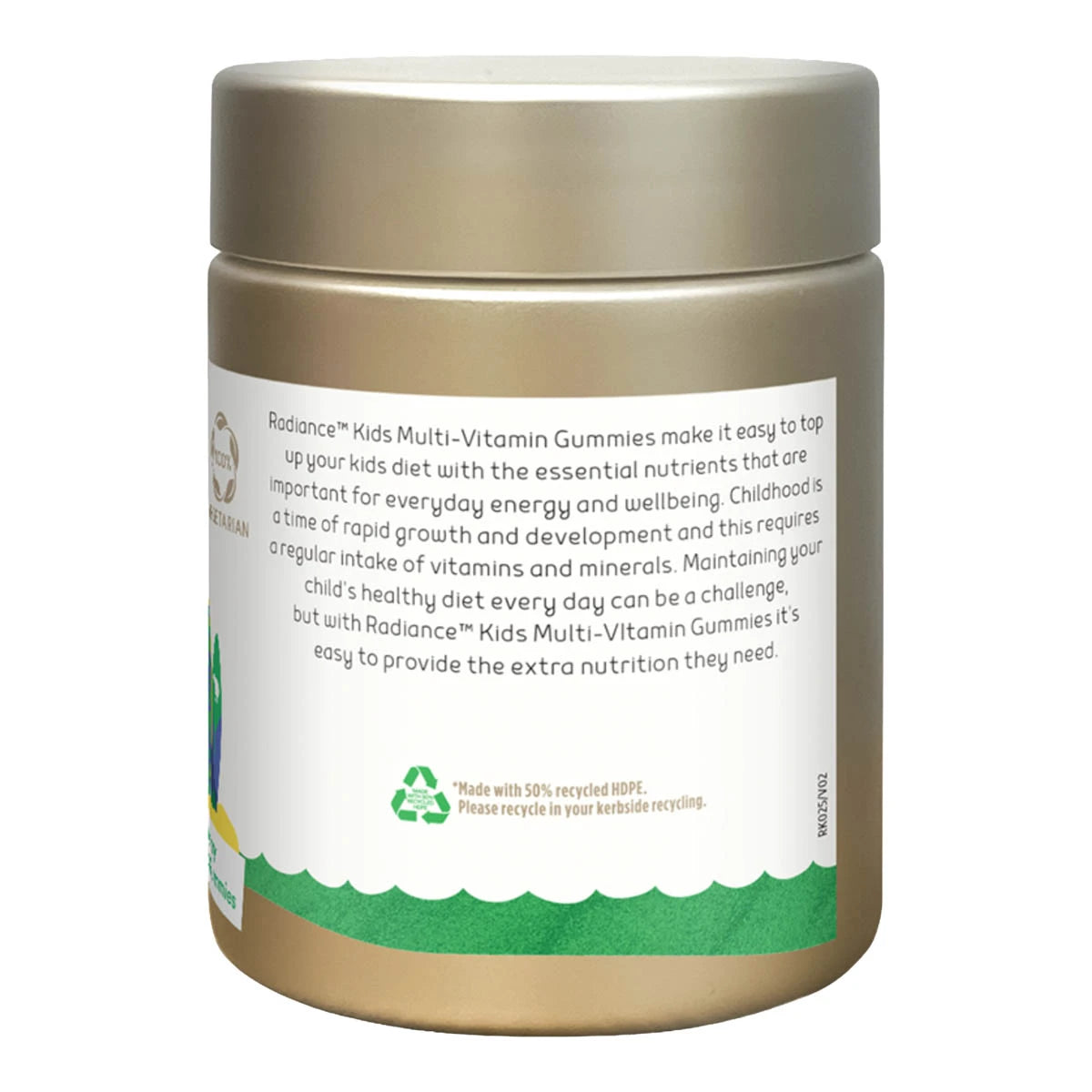 Gold container with a label on a white background