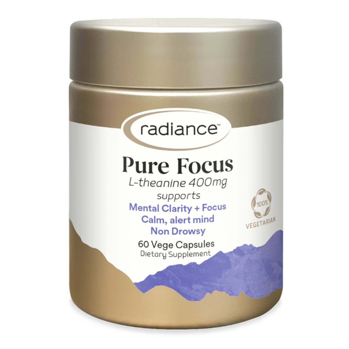 Radiance Pure Focus supplement container on a white background.