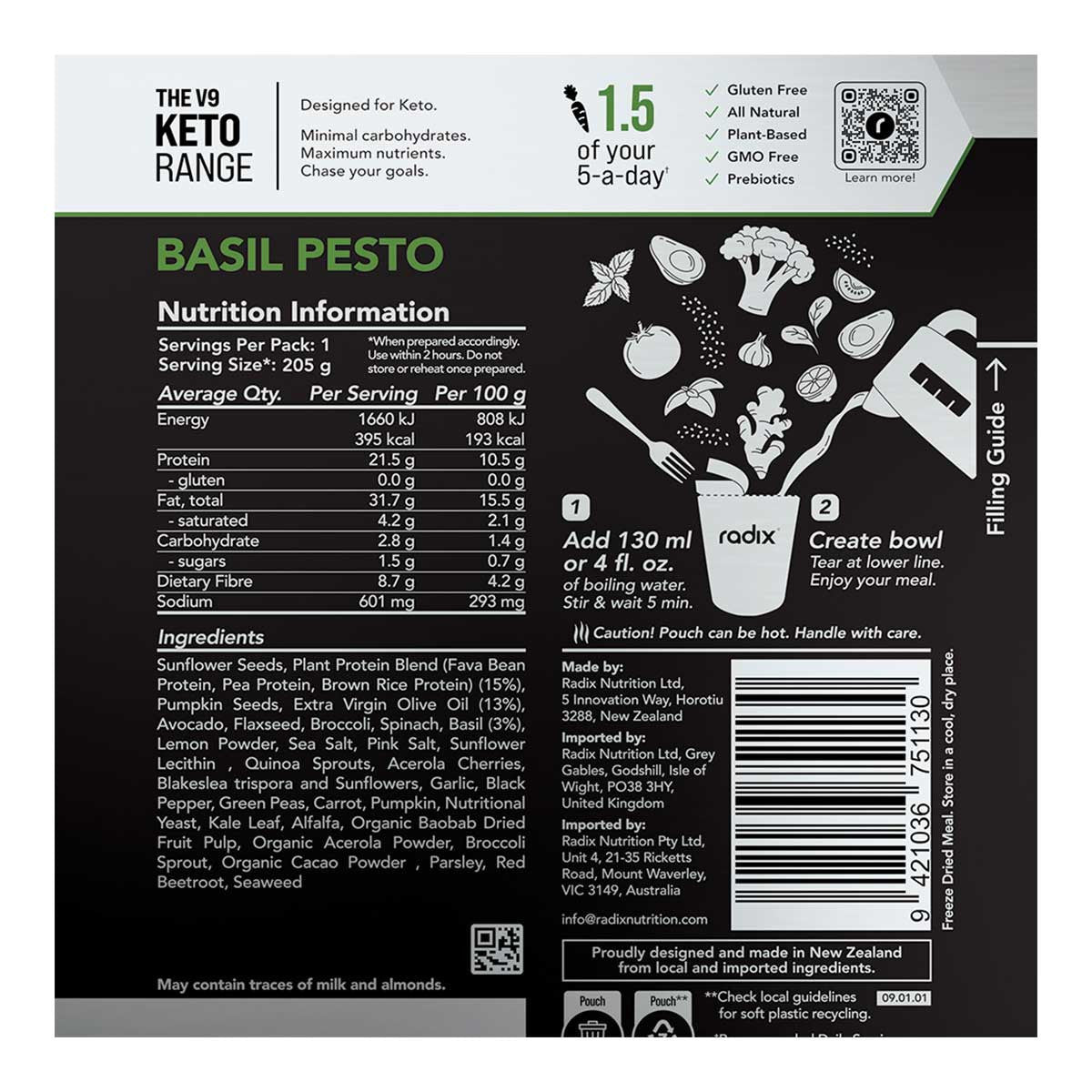 Radix Nutrition Basil Pesto Meal KETO Range 400kcal _2