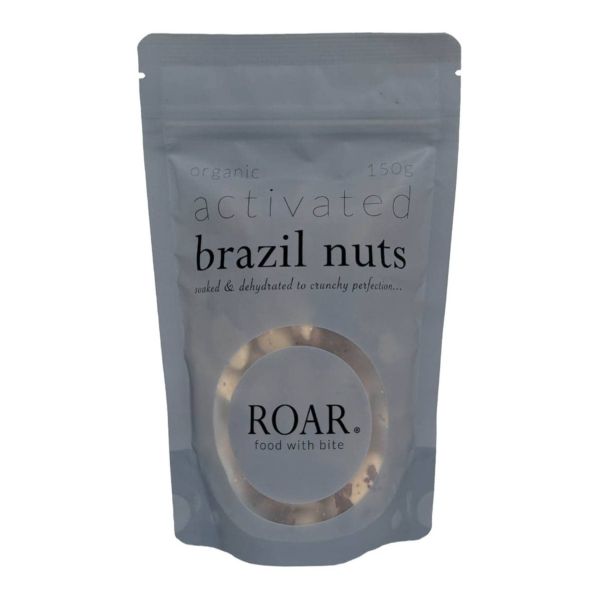 150g package of ROAR activated brazil nuts on a white background
