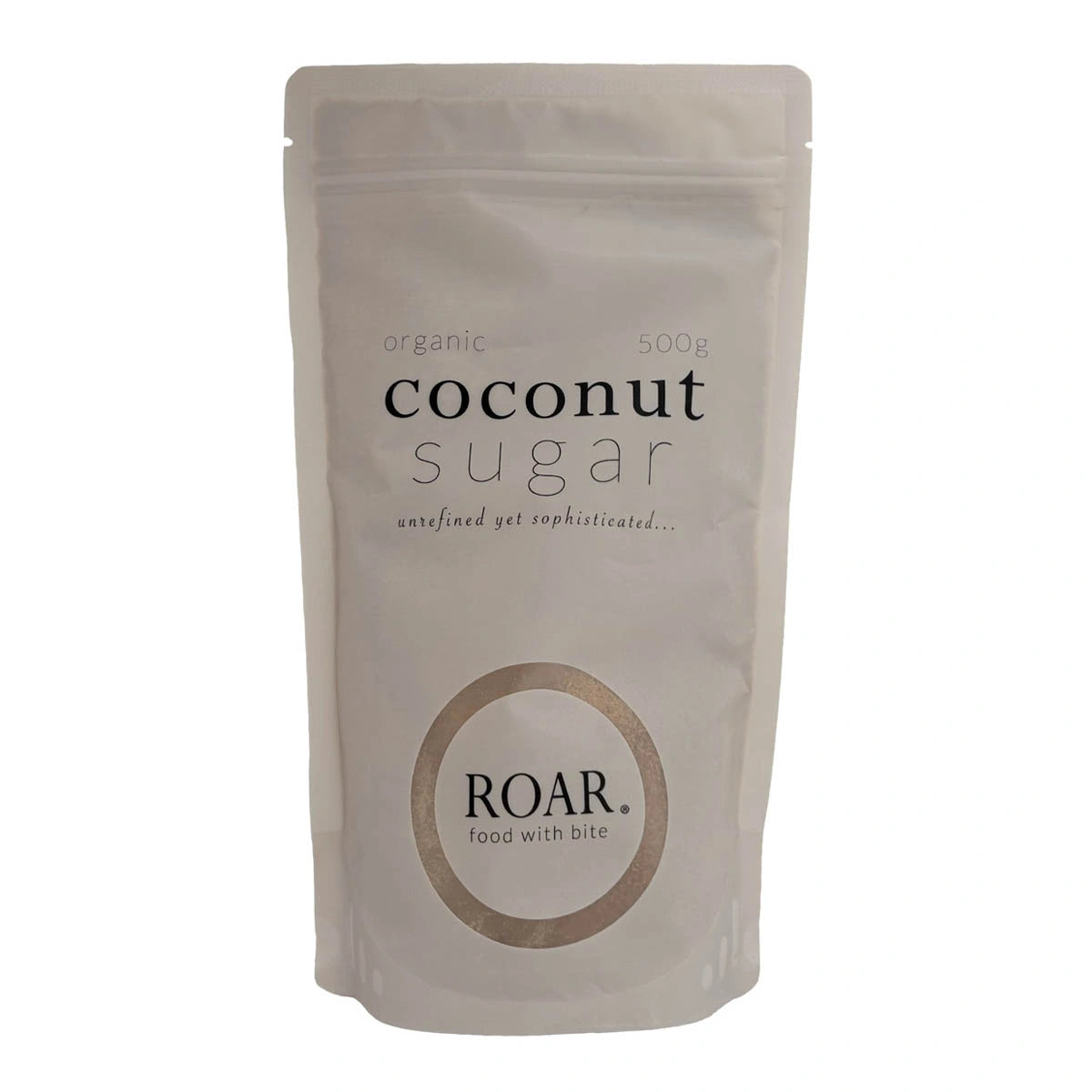 500g package of coconut sugar by ROAR on a white background