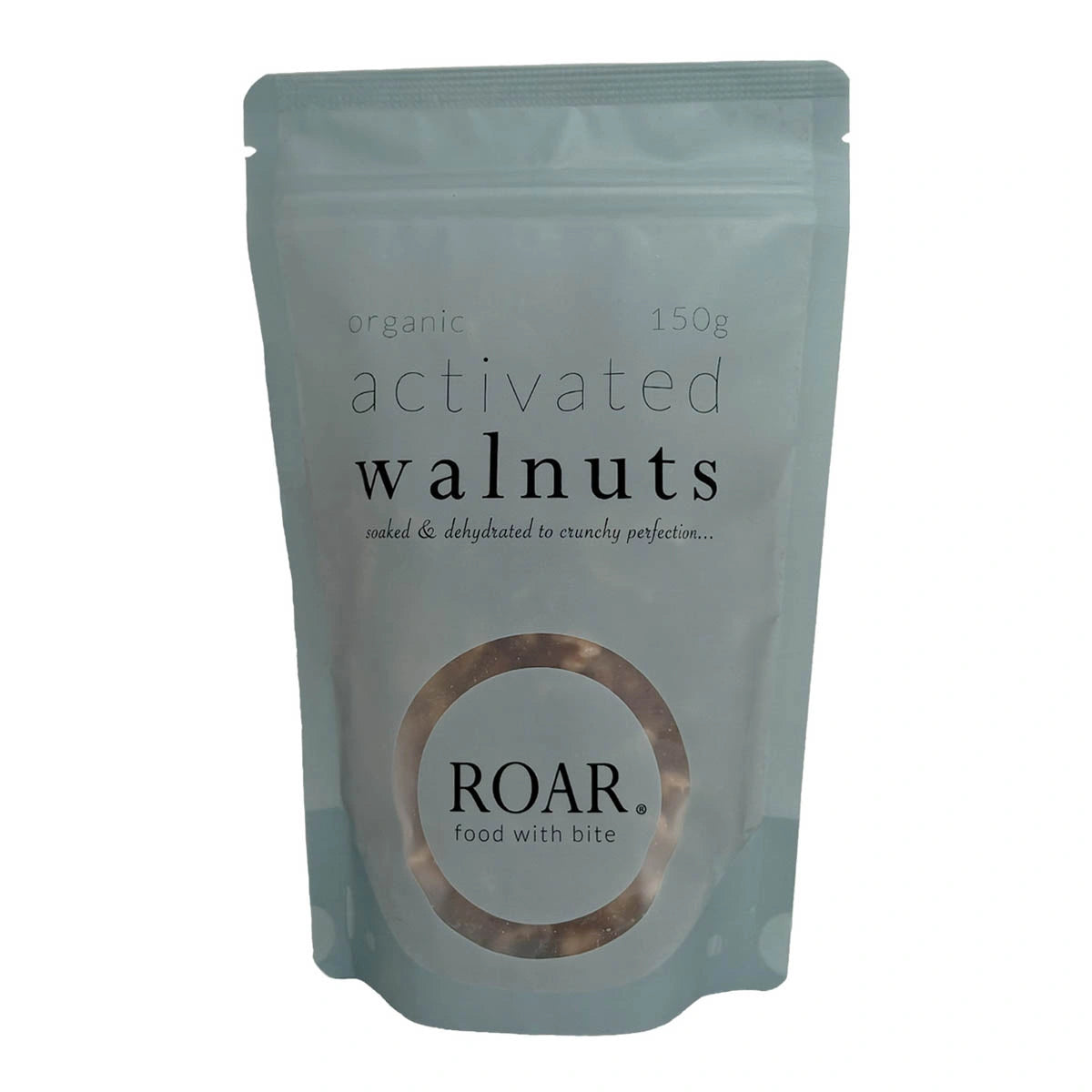 Package of ROAR organic activated walnuts on a white background