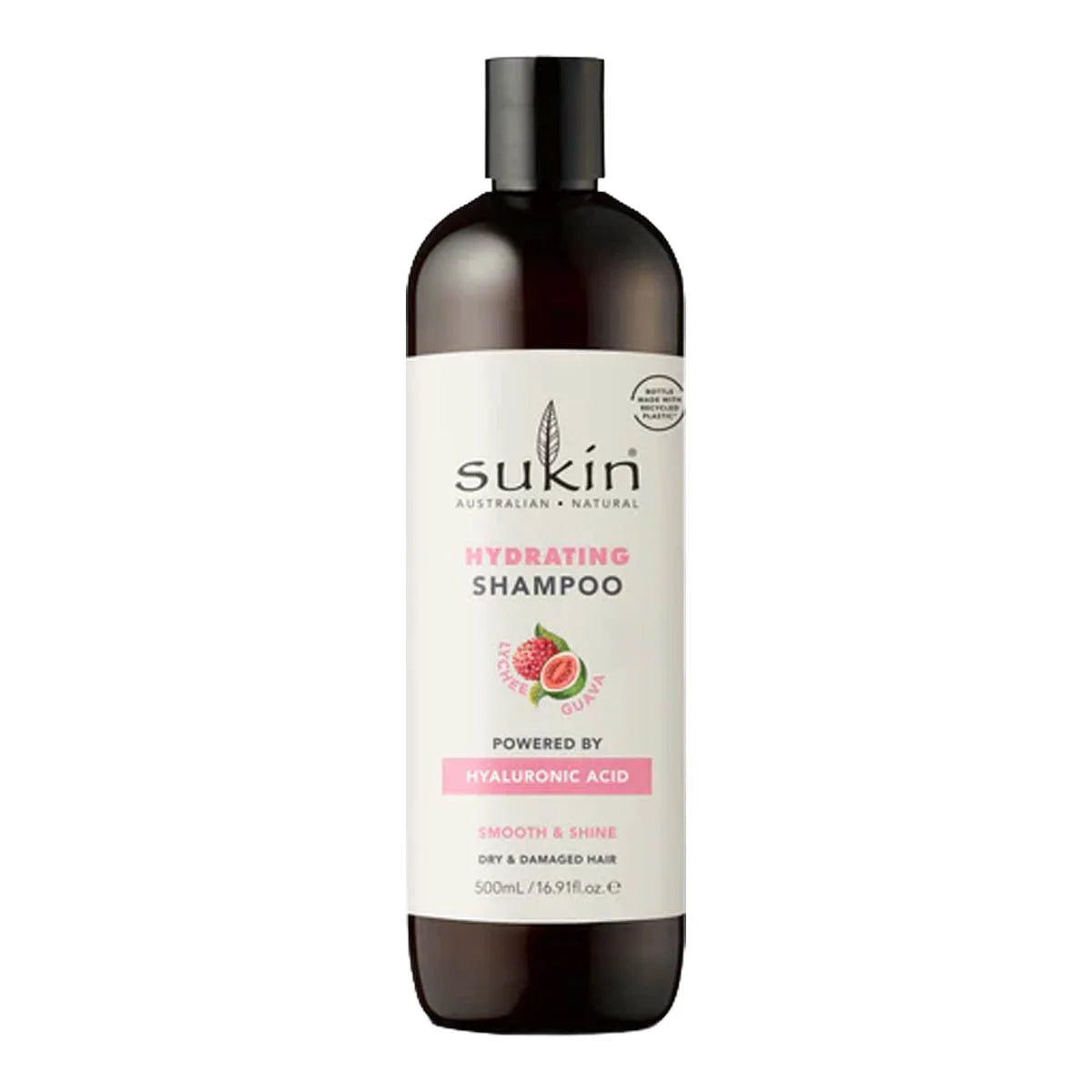 Sukin Hydrating Lychee Shampoo powered by hyaluronic acid for dry & damaged hair.