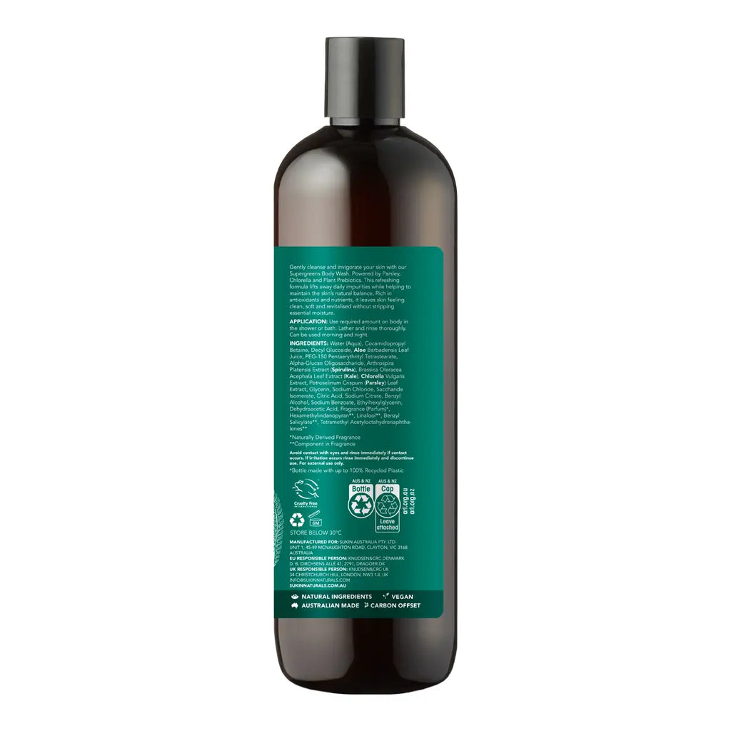 A dark amber-brown bottle of hair care product shown from the back, featuring a dark green label with white text and recycling symbols, set against a plain white background.