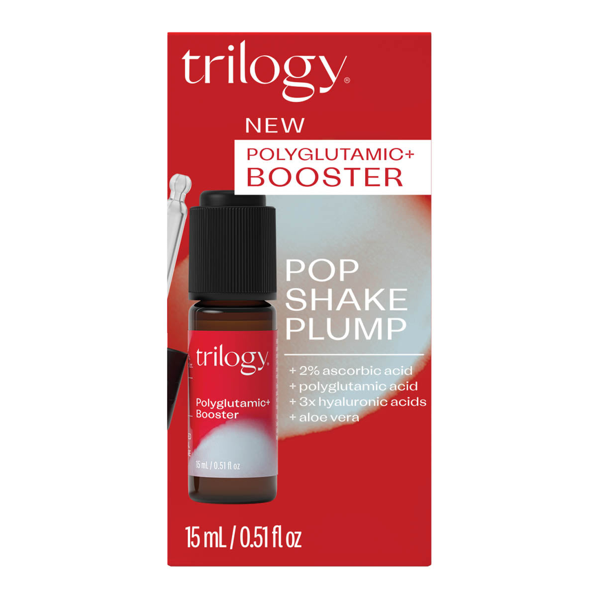 Trilogy Pop Shake Plump packaging on a white background