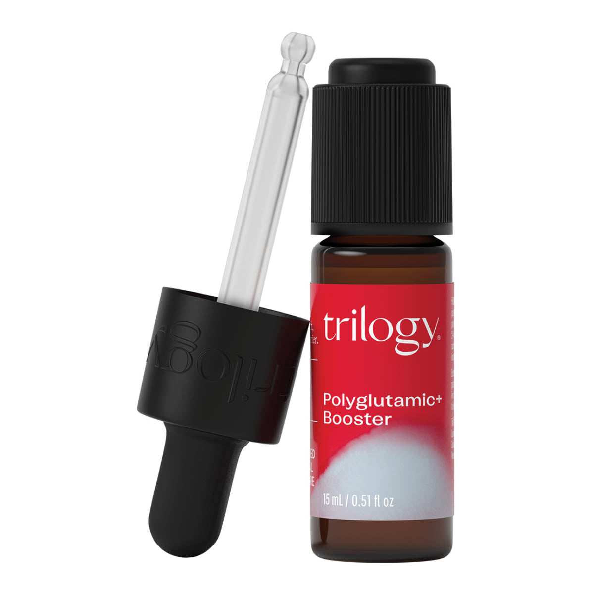 Trilogy Polyglutamic+ Booster dropper bottle on a white background