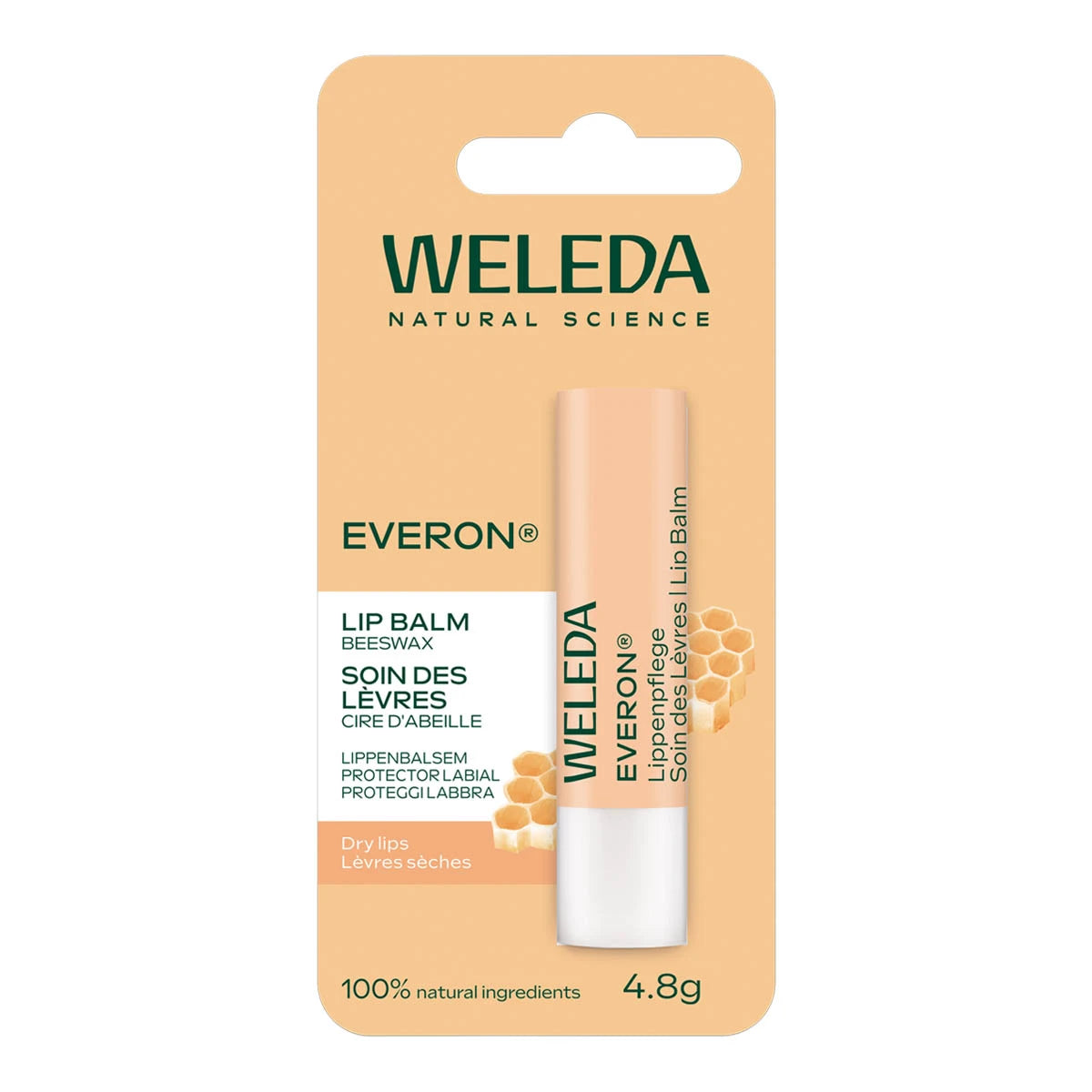 Weleda lip balm packaging on a white background